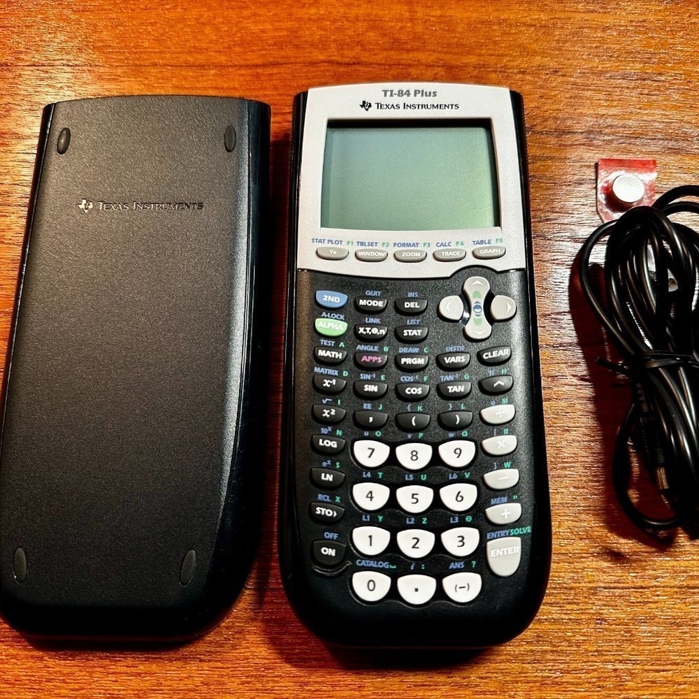TEXAS INSTRUMENTS TI-84 PLUS GRAPHING CALCULATOR -- COVER + CABLE INCLUDED [EUC]